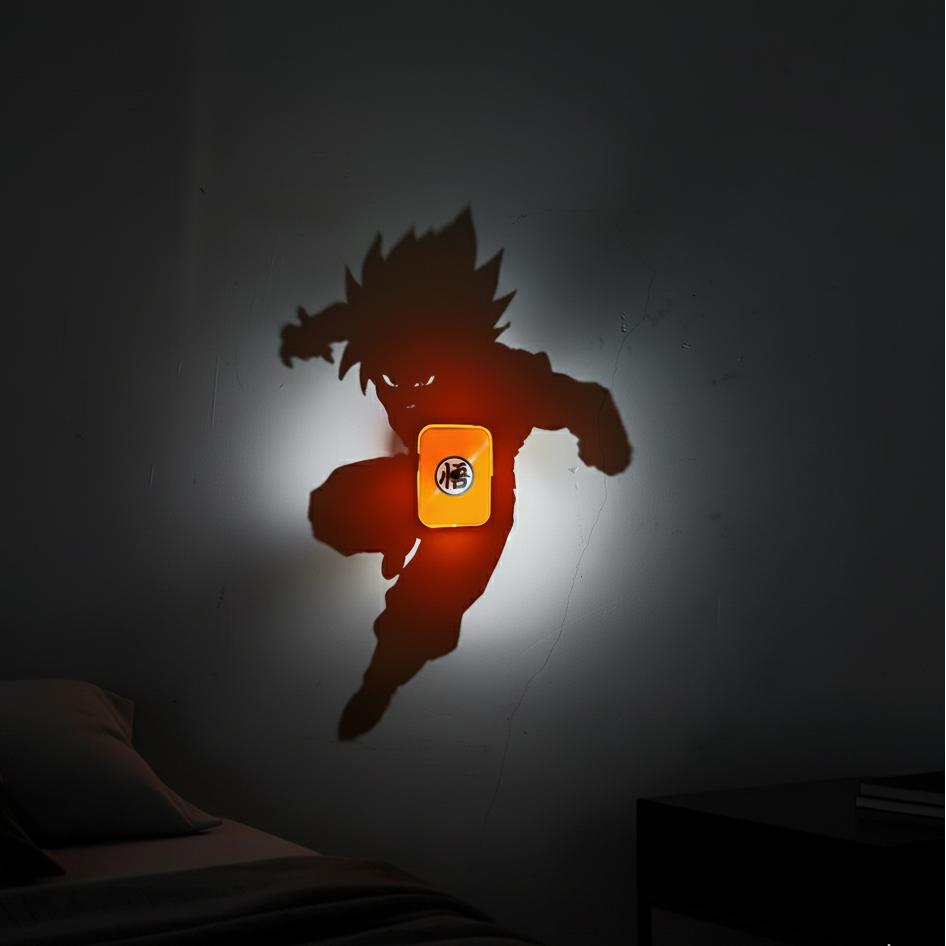 lámpara anime iluminando habitación en la oscuridad con efecto sombra